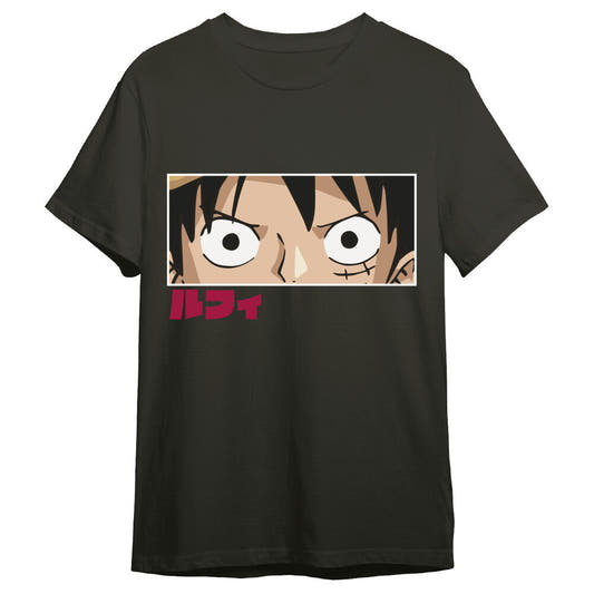 Camiseta negra de One Piece con primer plano de Monkey D. Luffy - 5