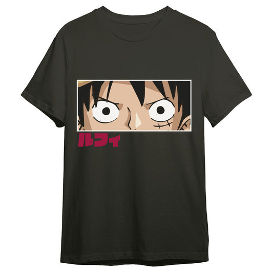 Camiseta negra de One Piece con primer plano de Monkey D. Luffy - 5