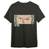 Camiseta negra de Roronoa Zoro de One Piece con diseño frontal de sus ojos