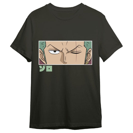 Camiseta negra de Roronoa Zoro de One Piece con diseño frontal de sus ojos - 3