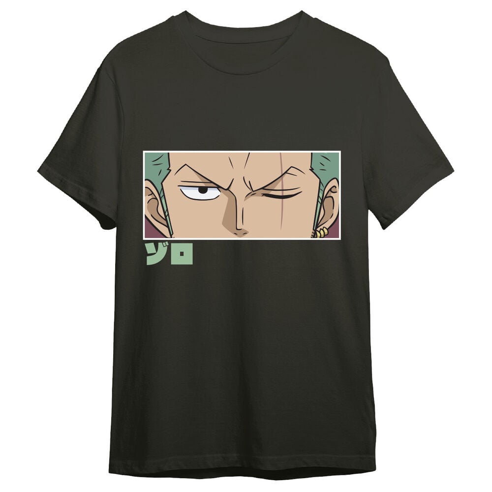 Camiseta negra de Roronoa Zoro de One Piece con diseño frontal de sus ojos - 5