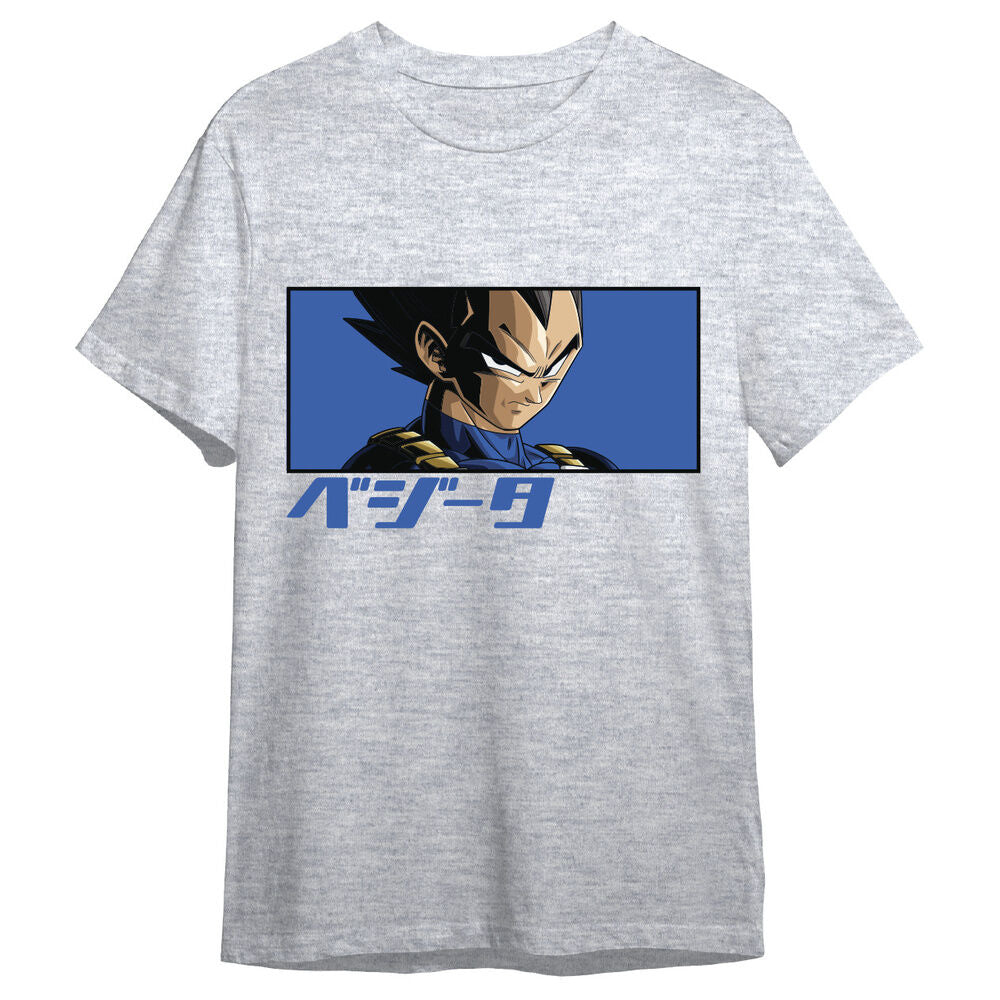 Camiseta gris de Vegeta de Dragon Ball Super con diseño frontal