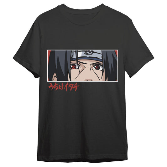 Camiseta negra de Itachi de Naruto Shippuden con diseño de sus ojos