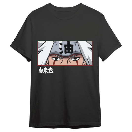 Camiseta negra de Jiraiya de Naruto Shippuden con estampado frontal - 2
