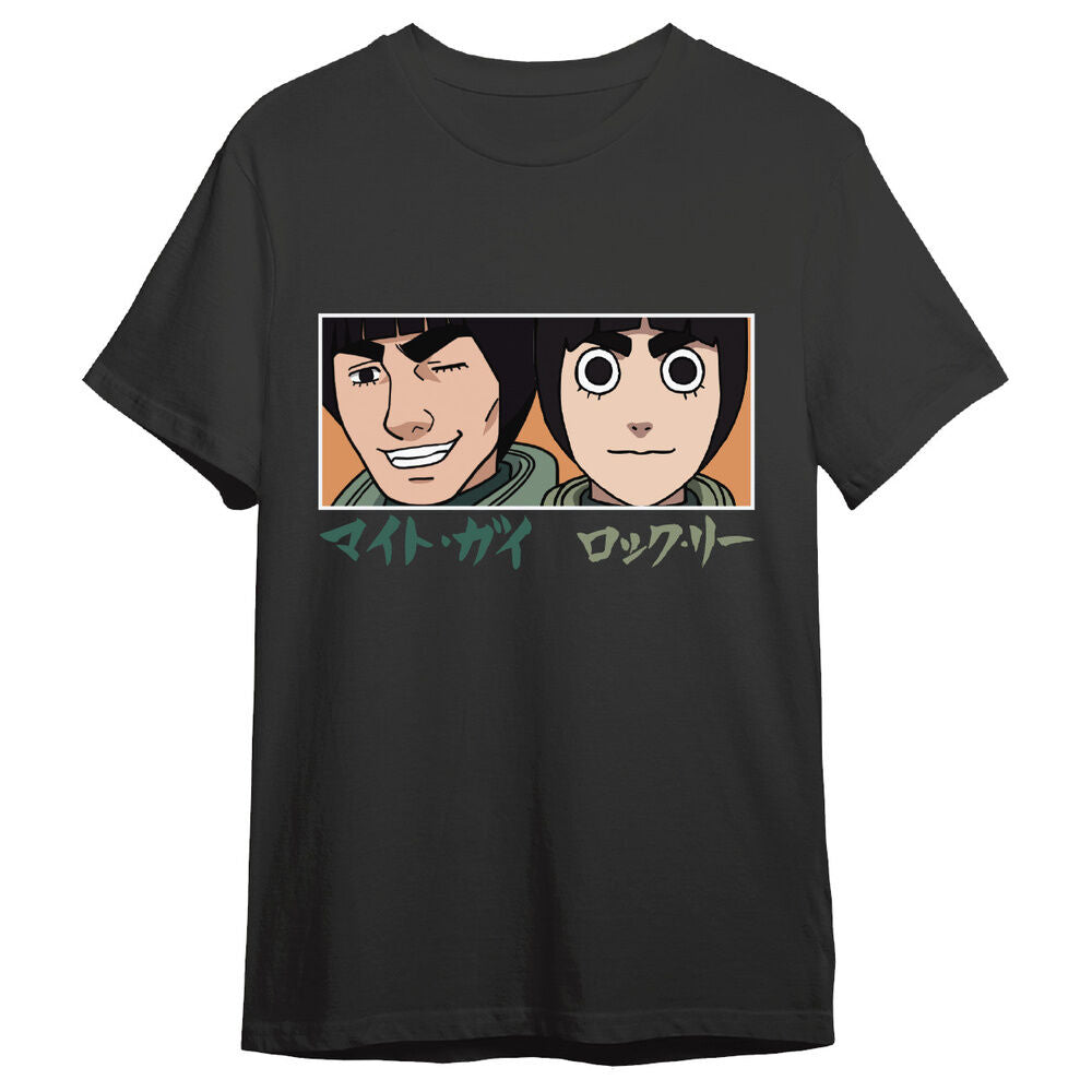 Camiseta negra Naruto Shippuden con Guy Sensei y Rock Lee