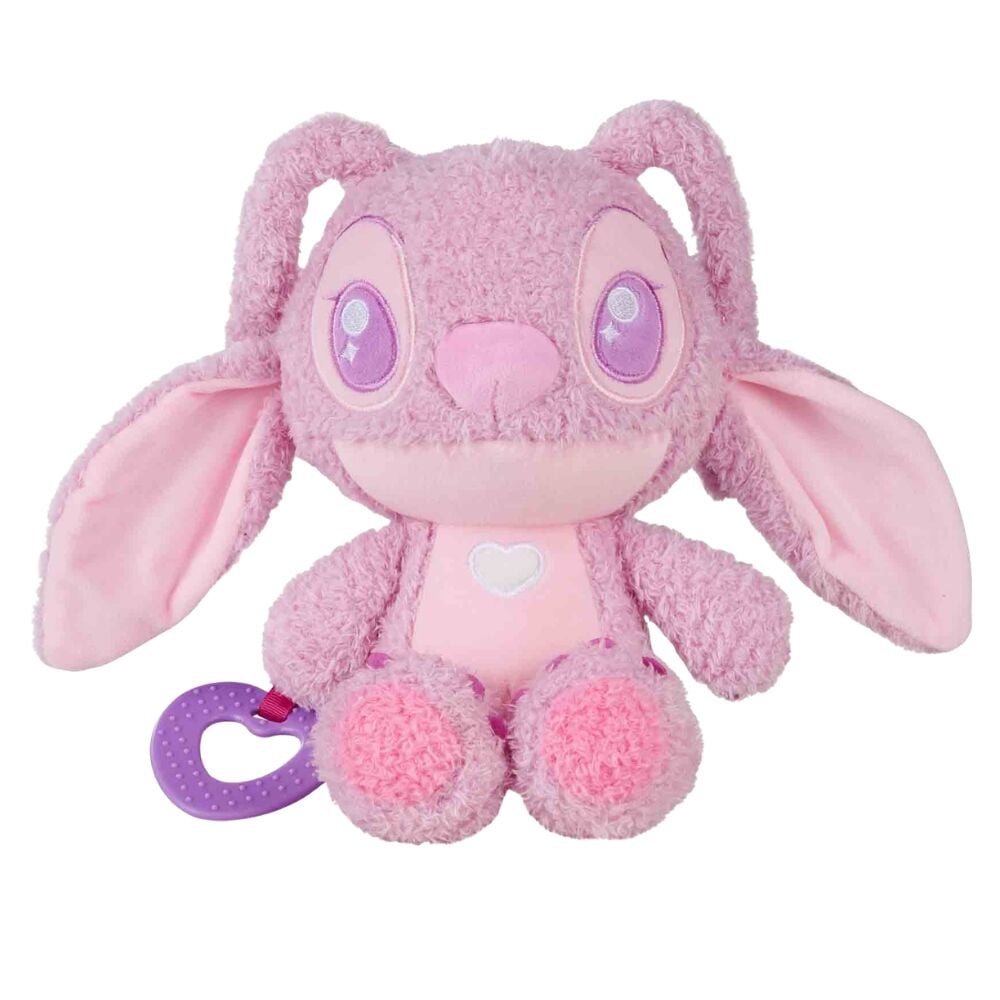 Peluche mordedor rosa de Angel de Stitch con aro morado