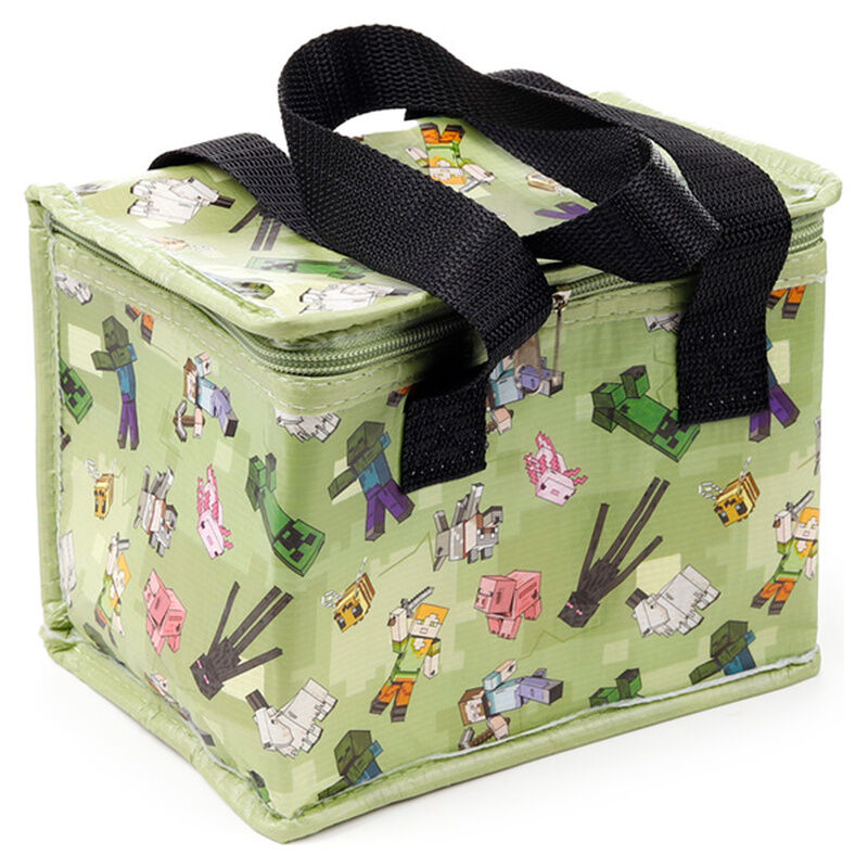 Bolsa térmica verde de Minecraft con cremallera y dos asas negras