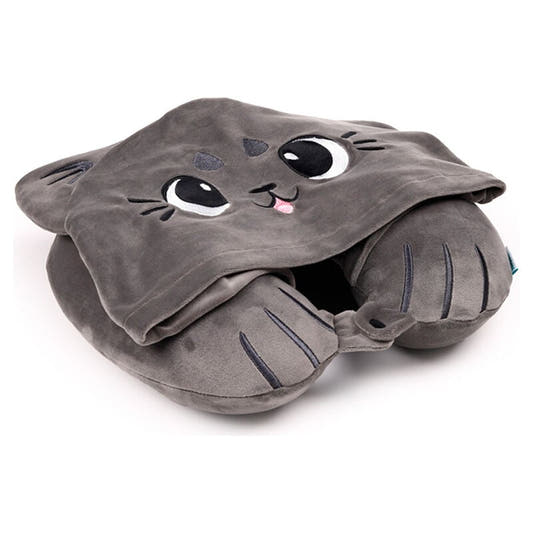 Almohada de viaje gris con capucha de gato PUCKATOR
