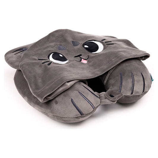 Almohada de viaje gris con capucha de gato PUCKATOR