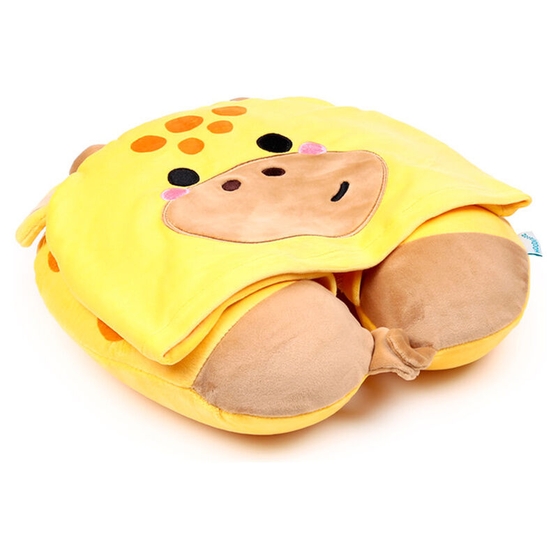 Almohada de viaje amarilla con capucha de jirafa Raffi