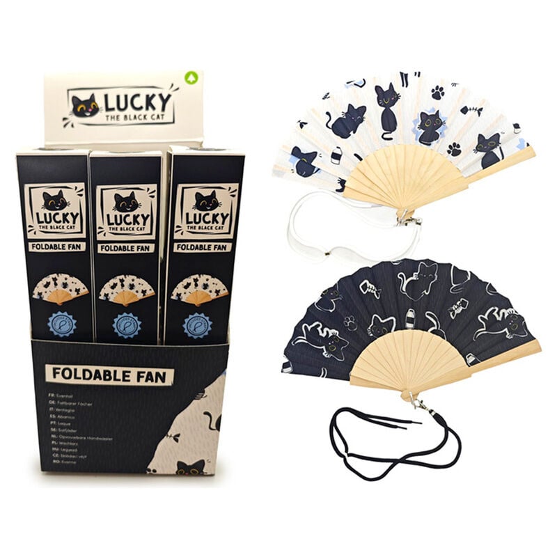 Abanico plegable PUCKATOR con estampado de gatos negros