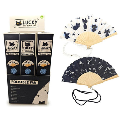 Abanico plegable PUCKATOR con estampado de gatos negros