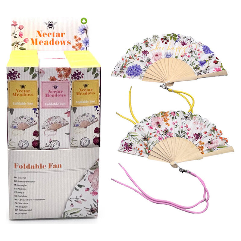 Abanico plegable PUCKATOR Nectar Meadows con estampado floral y varillas de madera