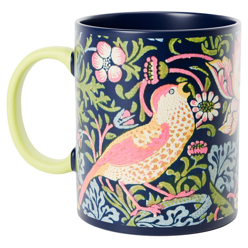 Taza de porcelana Puckator con pájaro y flores sobre fondo azul