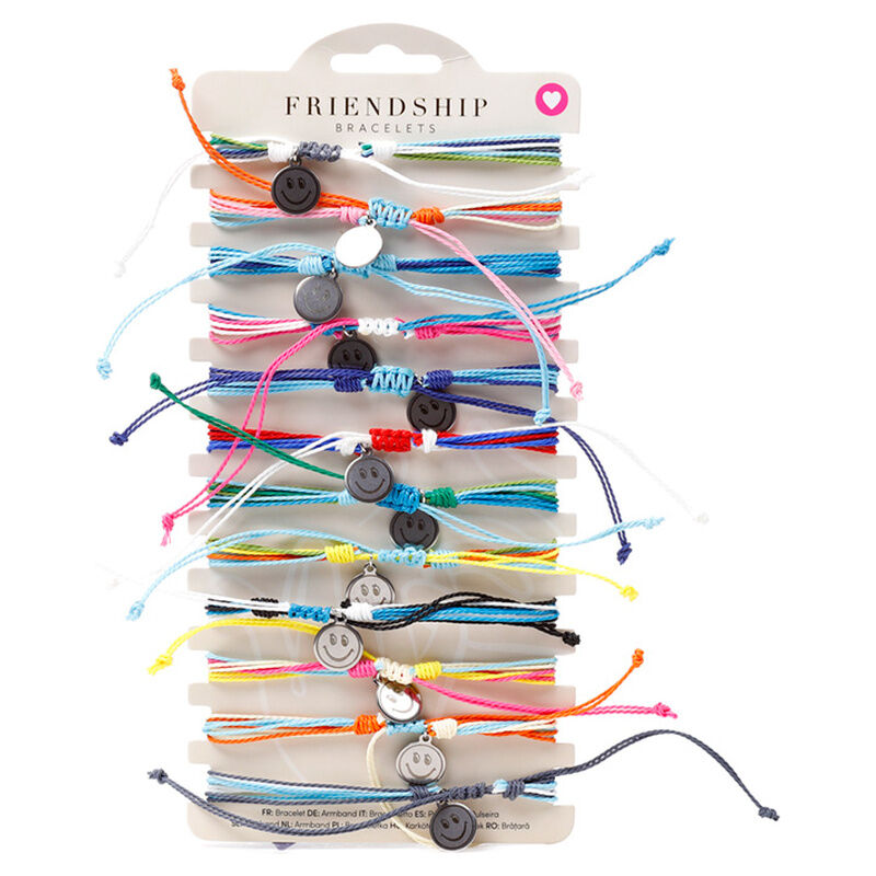 Pulseras boho de amistad con motivos de sonrisa y cordones de colores