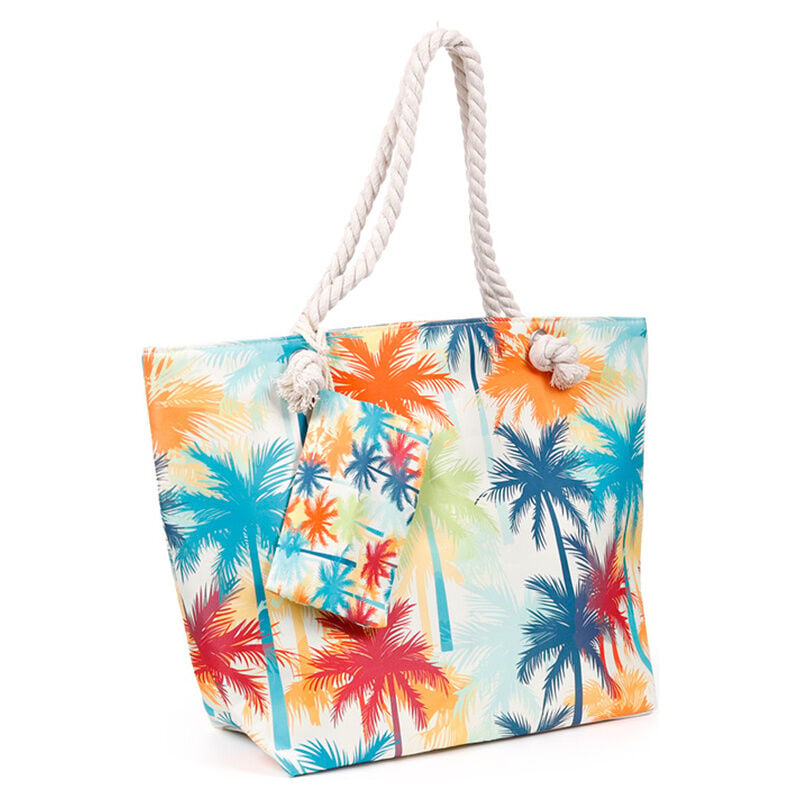 Bolsa de playa PUCKATOR con estampado multicolor de palmeras y neceser
