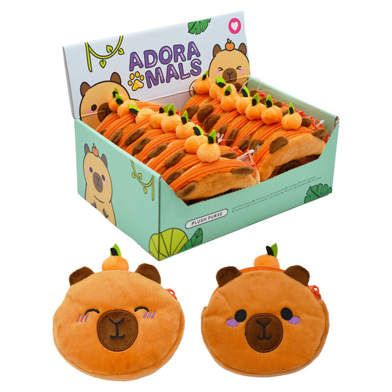 Monederos de peluche Adoramals con diseño de capibara naranja