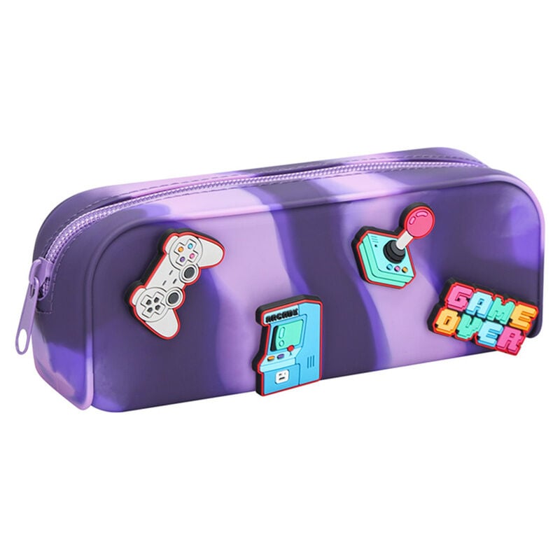 Estuche morado PUCKATOR Game Over con gráficos de videojuegos retro