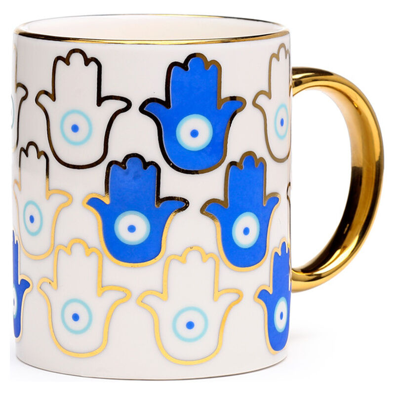 Taza de porcelana PUCKATOR con diseño de ojo turco azul y detalles dorados