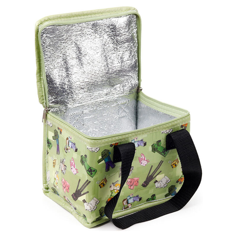 Bolsa térmica verde de Minecraft con cremallera y dos asas negras - 2