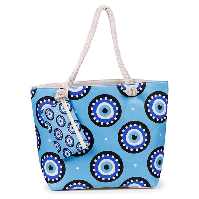 Bolsa de playa azul PUCKATOR con estampado de ojo turco y neceser - 2