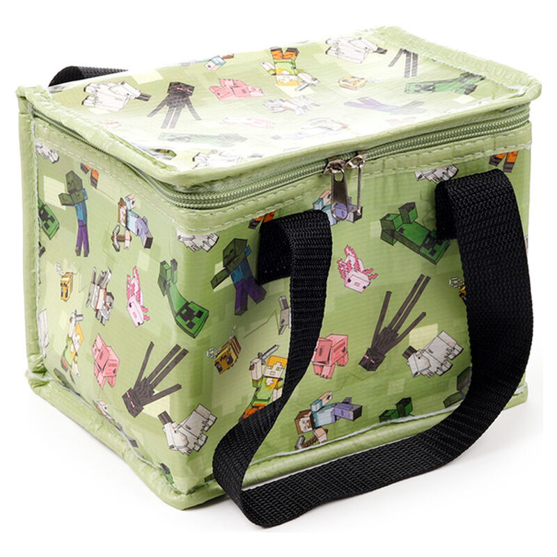 Bolsa térmica verde de Minecraft con cremallera y dos asas negras - 3