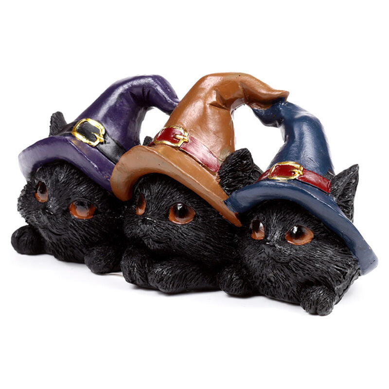 Figura de tres gatos negros con sombreros de bruja - 3