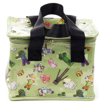 Bolsa térmica verde de Minecraft con cremallera y dos asas negras - 4