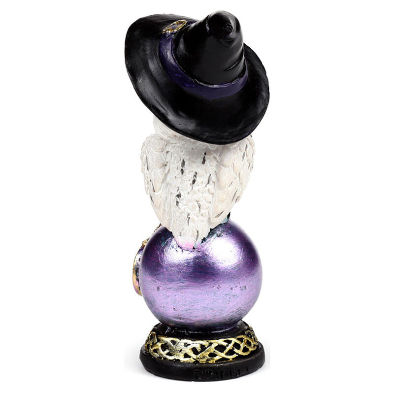 Figura de búho mágico sabio de resina con sombrero negro y detalles morados - 4