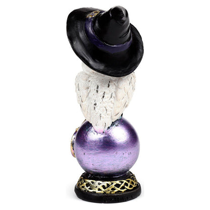 Figura de búho mágico sabio de resina con sombrero negro y detalles morados - 4