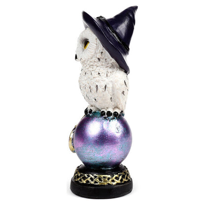 Figura de búho mágico sabio de resina con sombrero negro y detalles morados - 5