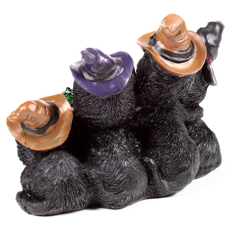 Figura de gatos negros con sombreros de bruja y caldero LED verde - 4