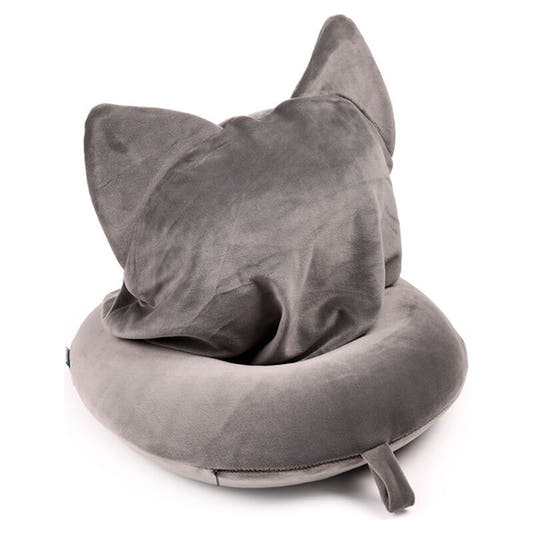 Almohada de viaje gris con capucha de gato PUCKATOR - 5