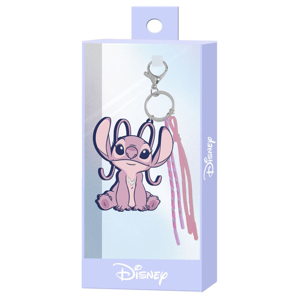 Llavero rosa de Angel de Stitch Disney con mosquetón y tiras decorativas