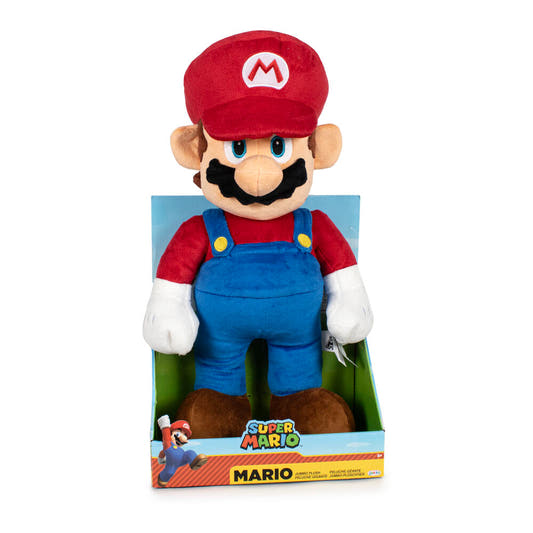 Peluche Jumbo de Mario de Super Mario con gorra roja y peto azul