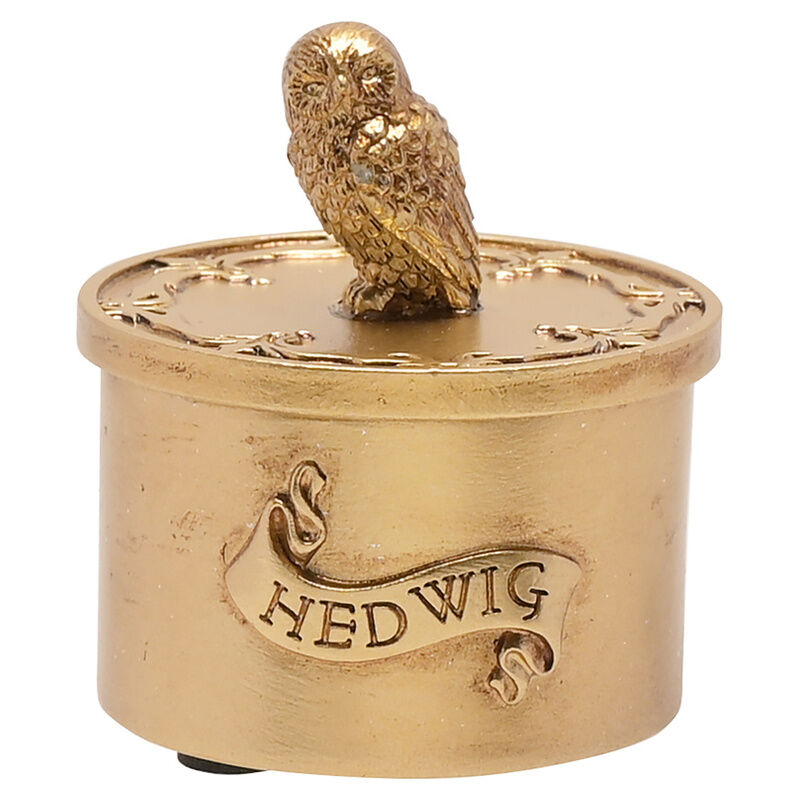 Joyero dorado de resina con figura 3D de Hedwig