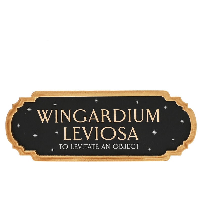 Cartel negro de Harry Potter con Wingardium Leviosa y borde dorado