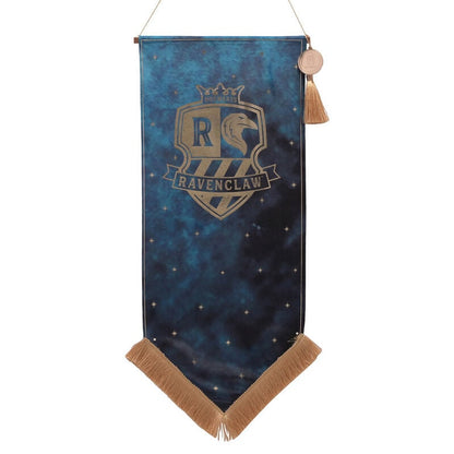Banderín azul de Ravenclaw Harry Potter con escudo dorado y borlas