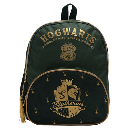 Mochila verde de Slytherin Harry Potter con detalles dorados