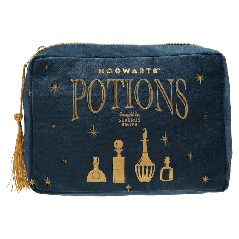 Neceser azul de terciopelo Hogwarts Potions de Harry Potter con frascos y borla dorada