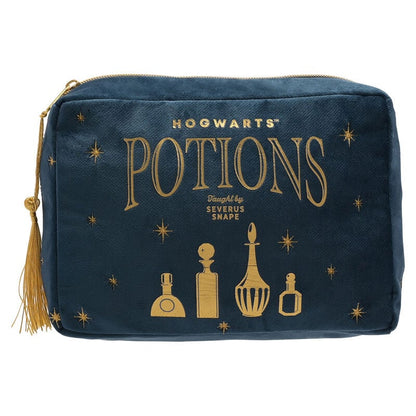 Neceser azul de terciopelo Hogwarts Potions de Harry Potter con frascos y borla dorada