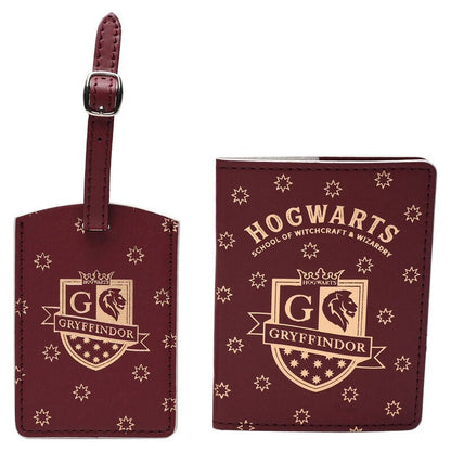 Set granate de portapasaportes y etiqueta de equipaje Gryffindor Harry Potter