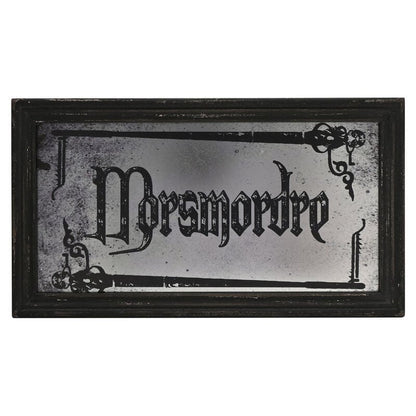 Placa espejo de madera Harry Potter con la Marca Tenebrosa y texto Morsmordre