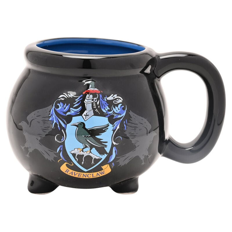 Taza caldero negra de cerámica con escudo de Ravenclaw