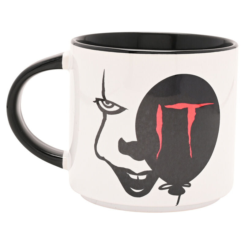 Taza blanca de IT con diseño de Pennywise, globo y asa negra - 2