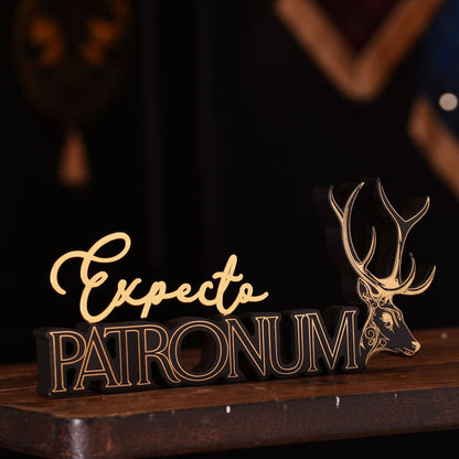 Letrero negro de madera Expecto Patronum con ciervo - 3