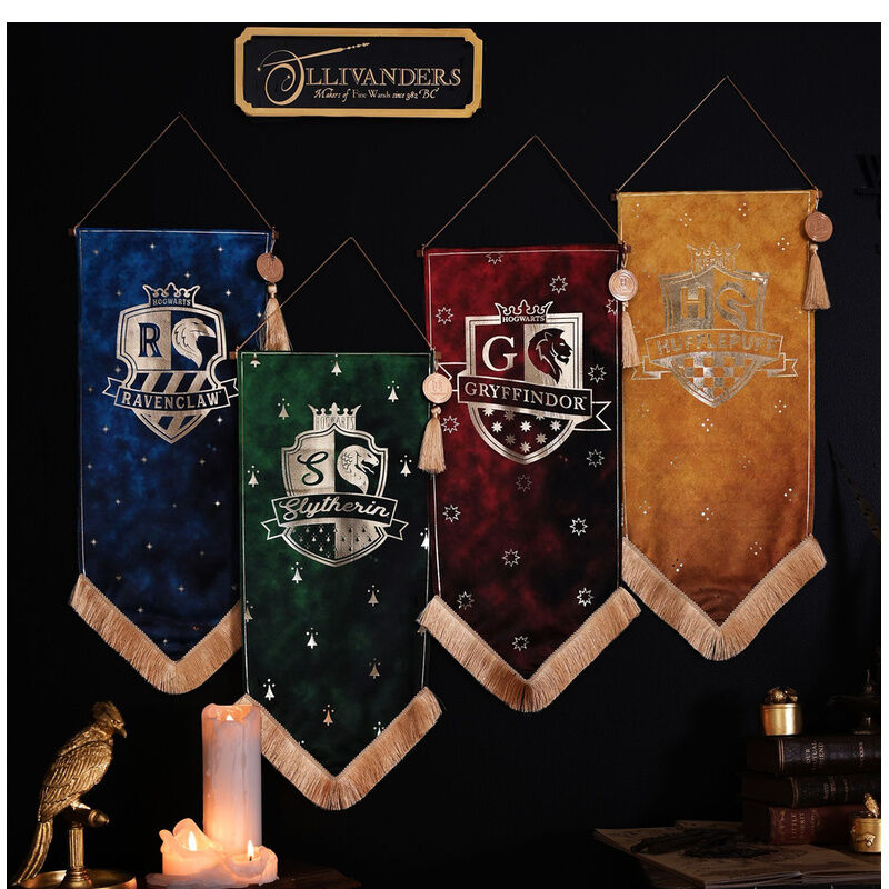 Banderín verde y dorado de Slytherin con escudo de Harry Potter - 3