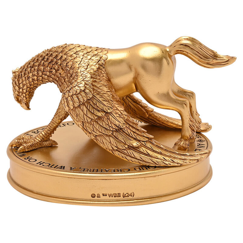 Figura dorada de Buckbeak, el hipogrifo de Harry Potter, sobre base decorativa - 3