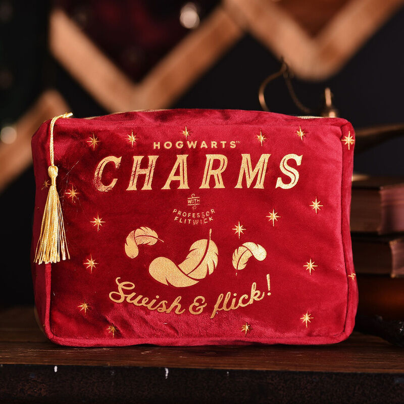 Neceser rojo Harry Potter Hogwarts Charms con plumas doradas y borla - 4