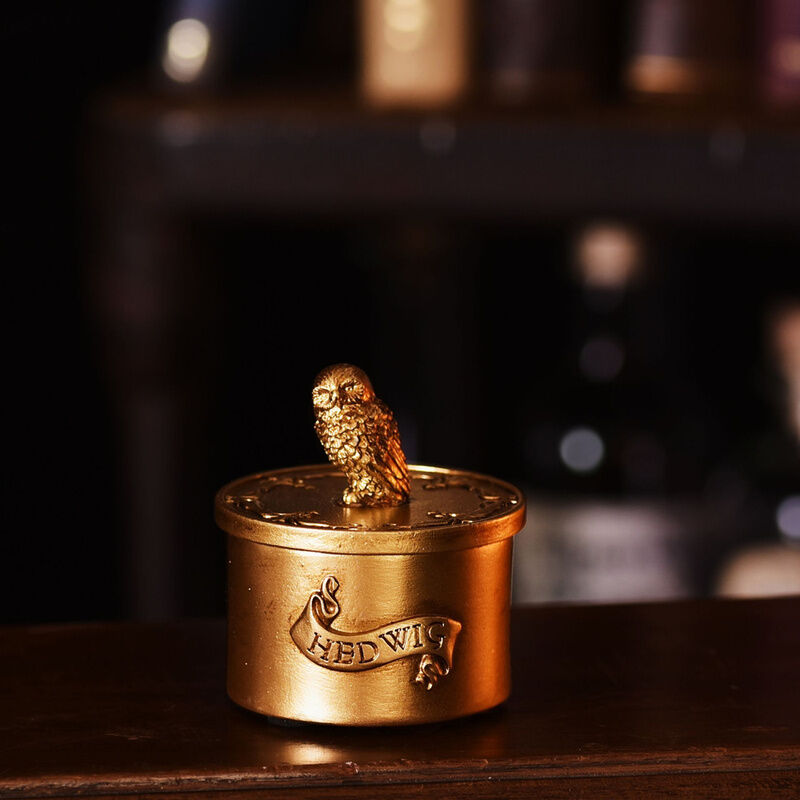 Joyero dorado de resina con figura 3D de Hedwig - 5